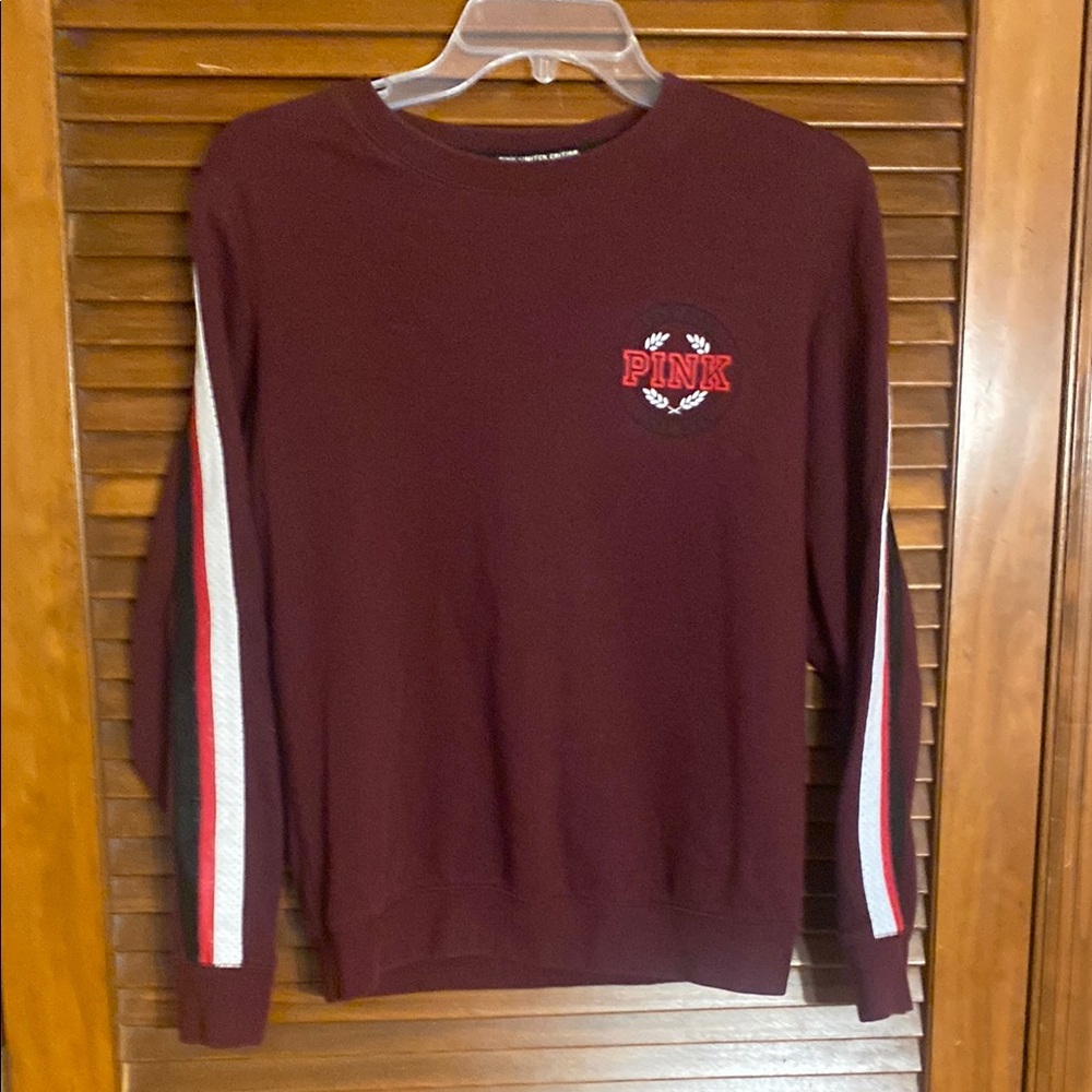 PINK Maroon Sweatshirt with Striped Sleeves